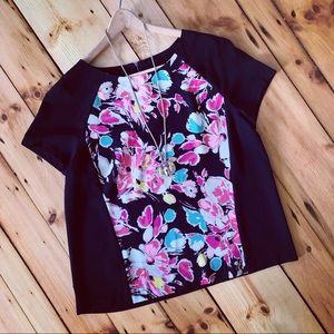 🍹LOFT black and floral top w/ zipper back🍹